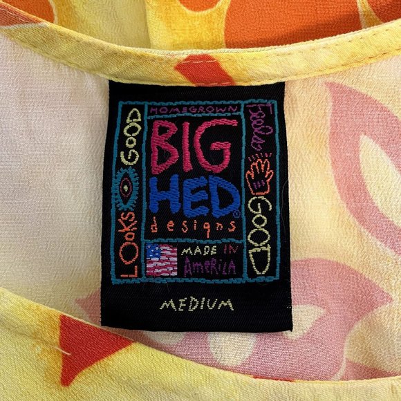 90s Vintage Big Hed Designs Yellow and Orange Hawaiian Floral Short Sleeve Dress - Picture 6 of 8